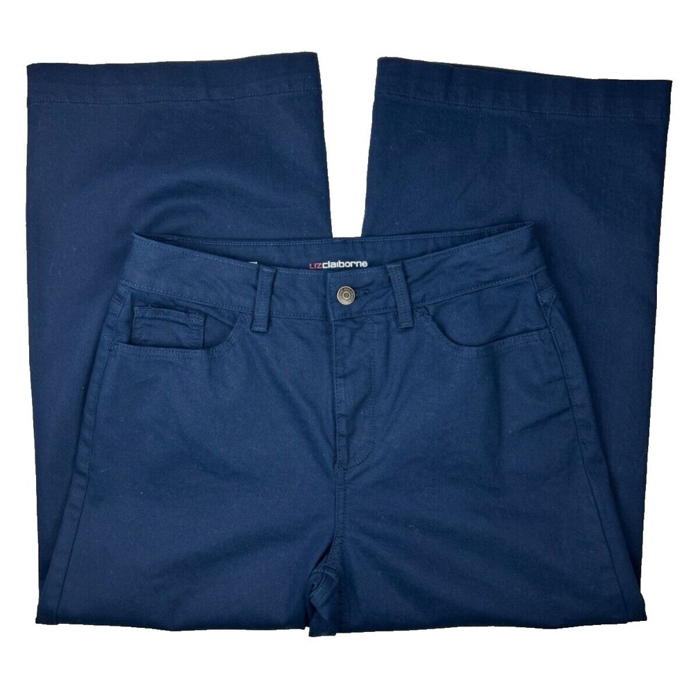 Liz Claiborne Wide Leg Crop High Rise Navy Blue Jeans Size 8 NEW